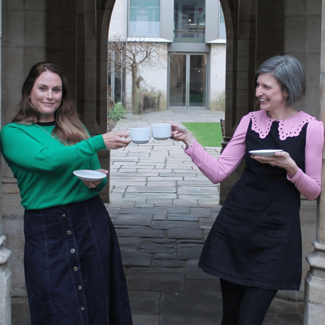 Image of HotTea Mama's founders Kate and Bethan drinking tea together