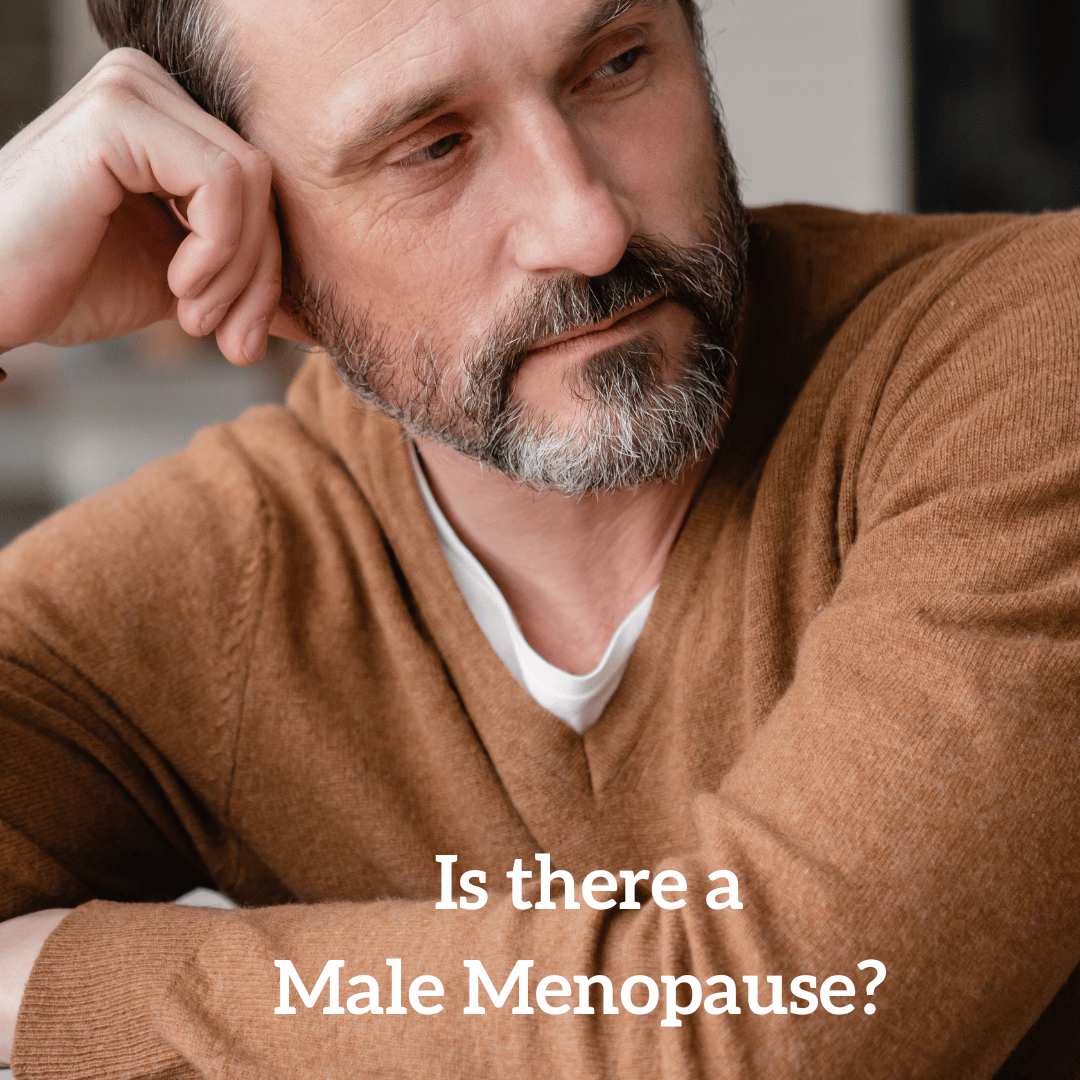Image of a man with caption 'Is there a male menopause?'