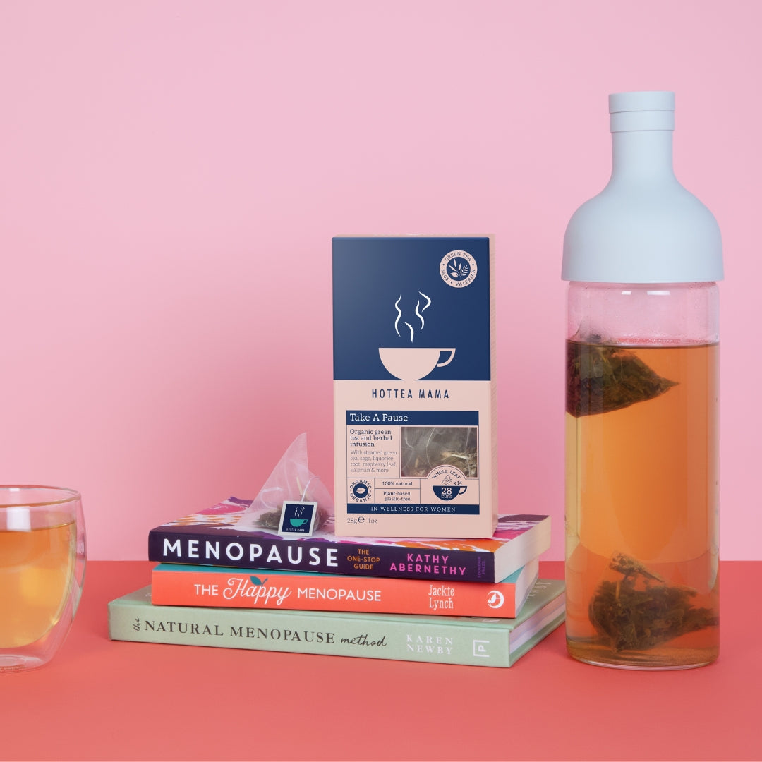 Take a Pause Menopause Tea Blend, Cold brewed Take a Pause Tea, supports 48 symptoms of Menopause