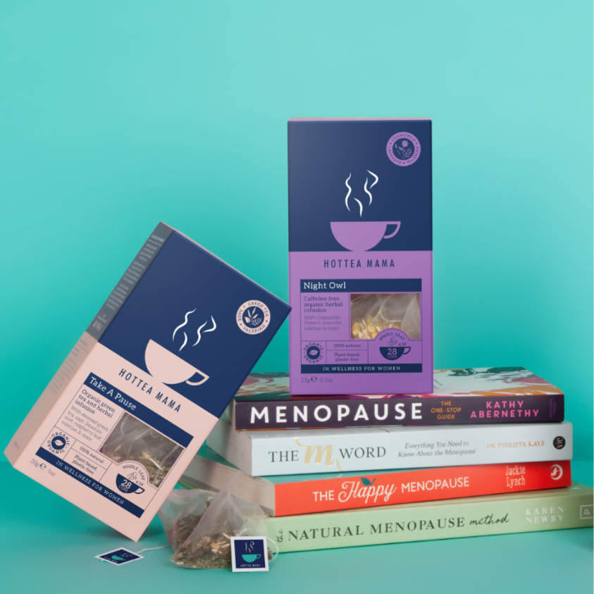Essential Menopause tea set.  Take a Pause Menopause Tea to support symptoms of perimenopause and Night Owl, a soothing and calming herbal tea