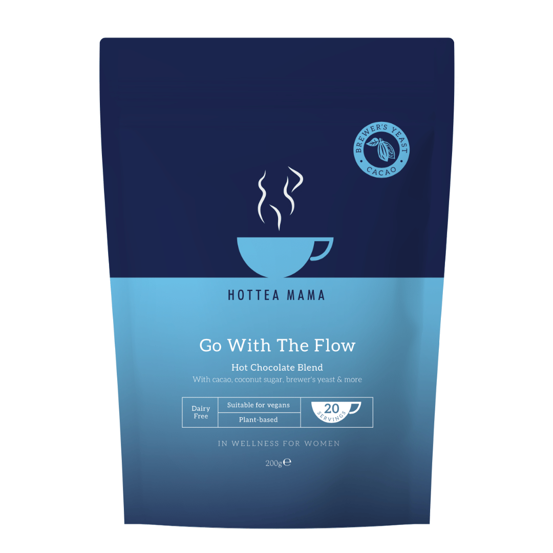 HOTTEA MAMA Go With The Flow lactation support hot chocolate blend on a white background