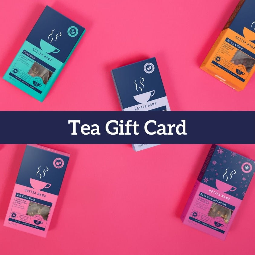 HotTea Mama Tea Gift Card written on shots of organic herbal tea packs