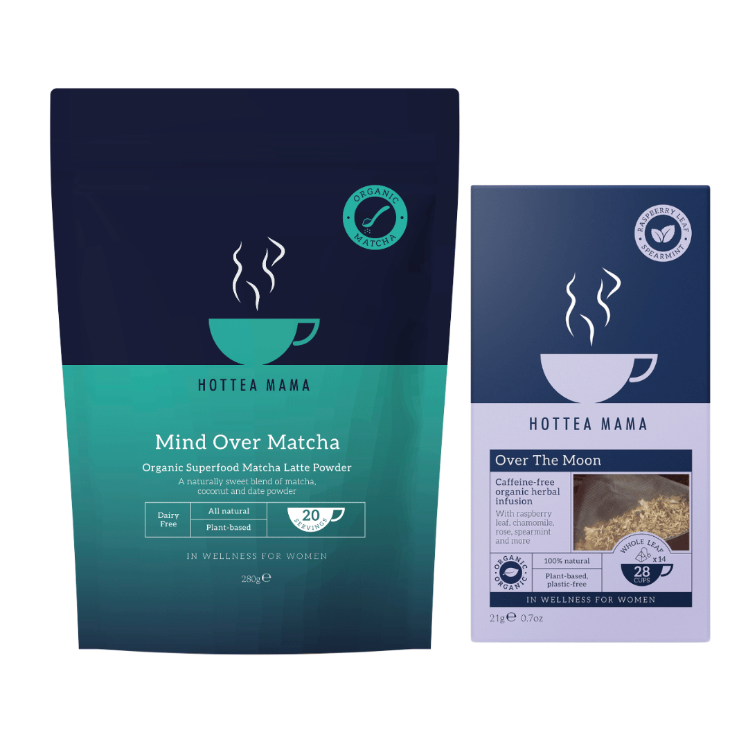 HotTea Mama Mind Over Matcha and Over The Moon packages on a white background
