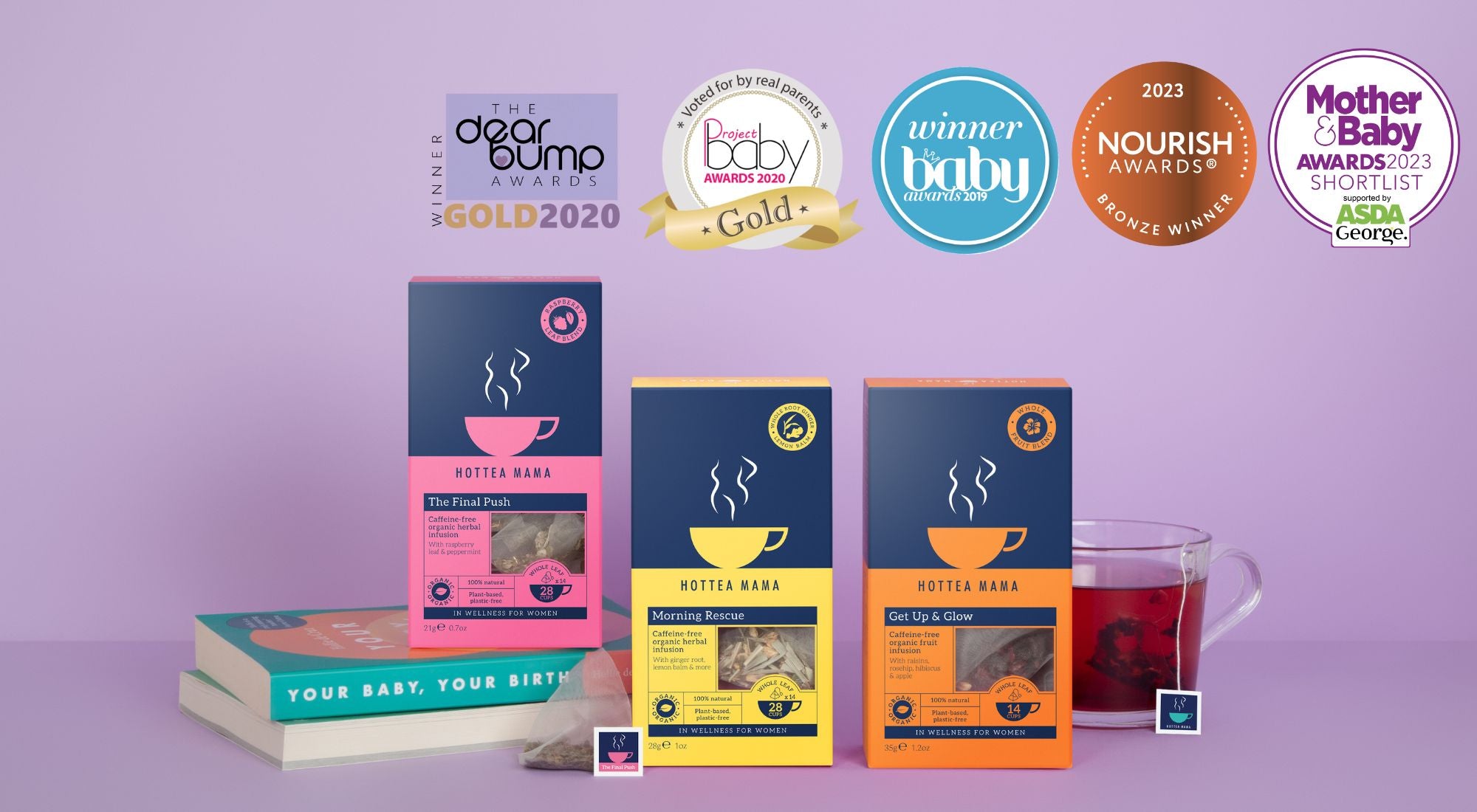 Image of HotTea Mamas award winning pregnancy tea blends - The Final Push, Morning Rescue and Get Up & Glow
