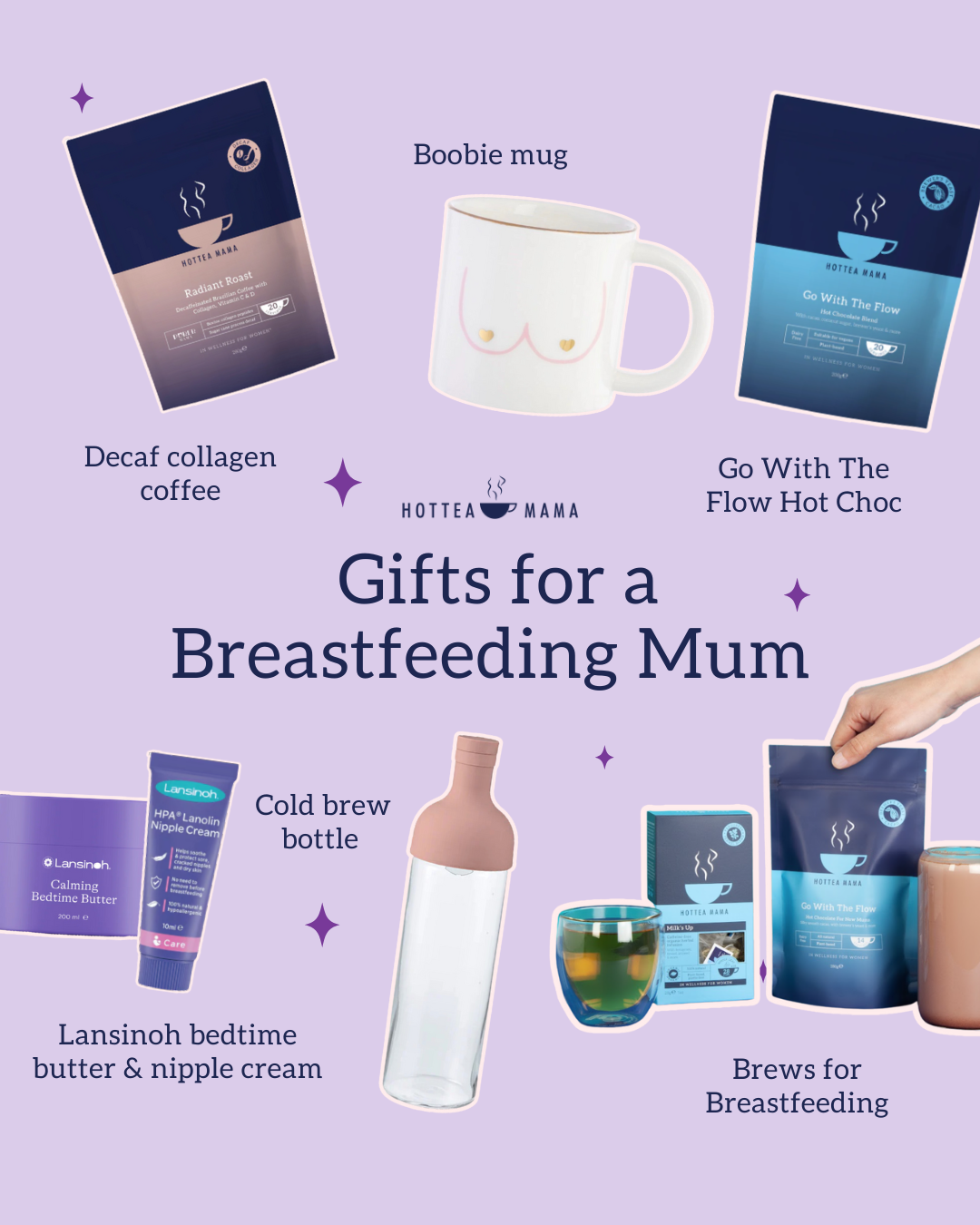 Infographic with thoughful Gifts for Breastfeeding Mums