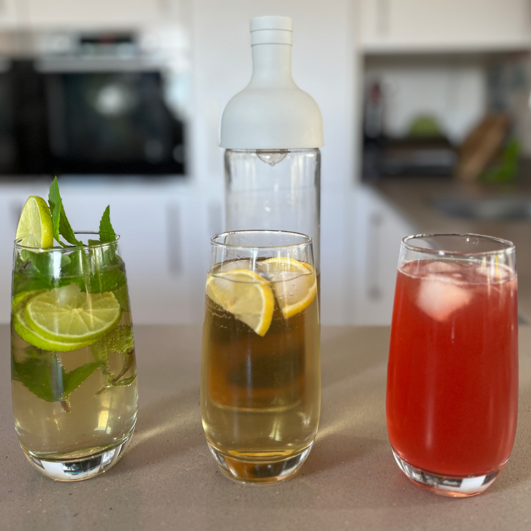 Image of 3 Raspberry Leaf Mocktails for birth preparations made with HotTea Mama's The Final Push