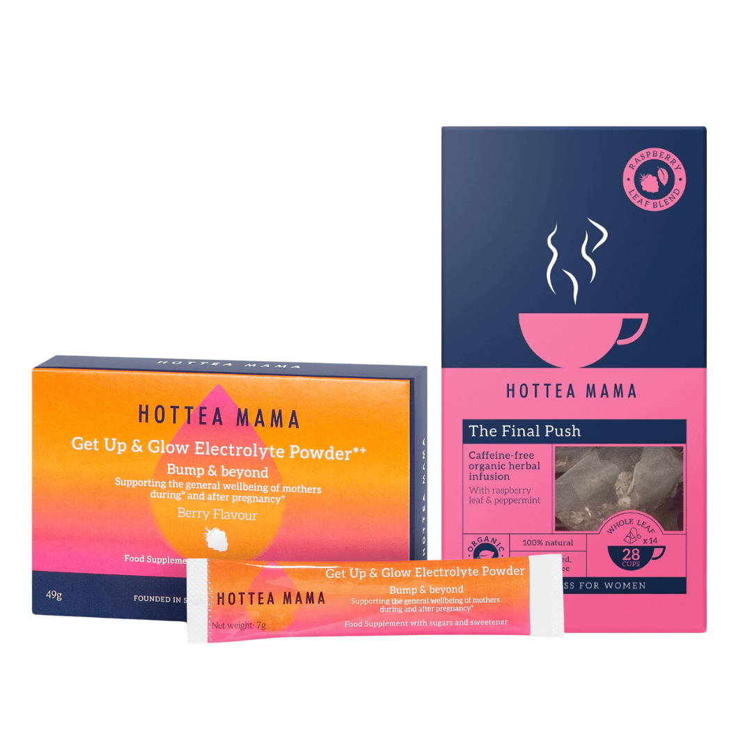 HotTea Mama Labour Ready Set containing Get Up & Glow Electrolyte Powder and The Final Push Raspberry Leaf Tea (from 32 weeks pregnant)