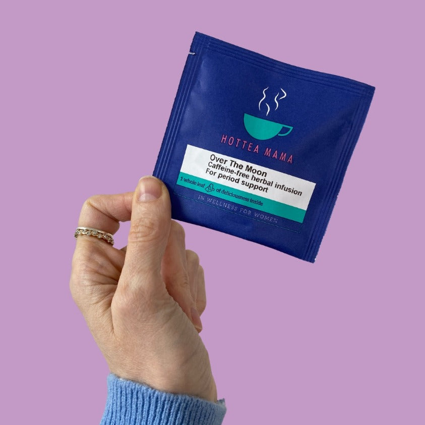 HotTea Mama Organic Over The Moon sample is the perfect way to try this caffeine free PMS, Endometriosis, PCOS, and cycle support tea blend