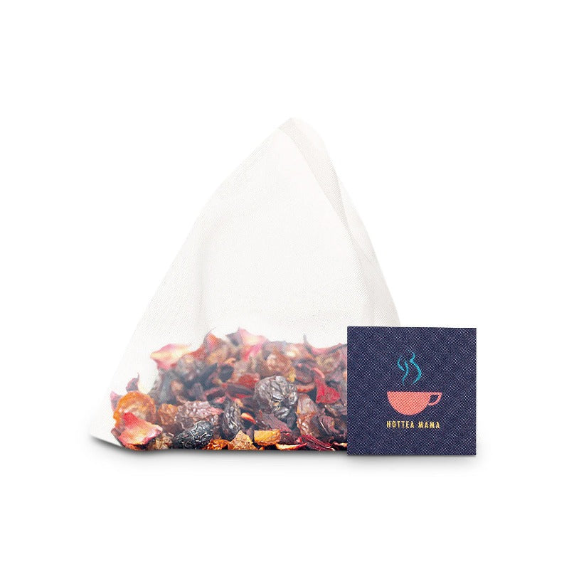 Get Up & Glow pregnancy tea up close shot of whole leaf fruit tea bag